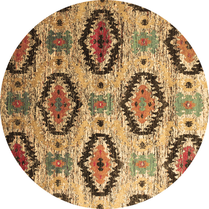 Round Machine Washable Southwestern Brown Country Rug, wshcon1030brn