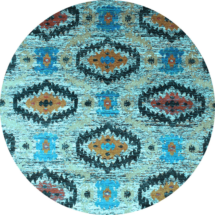 Round Machine Washable Southwestern Light Blue Country Rug, wshcon1030lblu