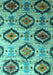 Machine Washable Southwestern Turquoise Country Area Rugs, wshcon1030turq