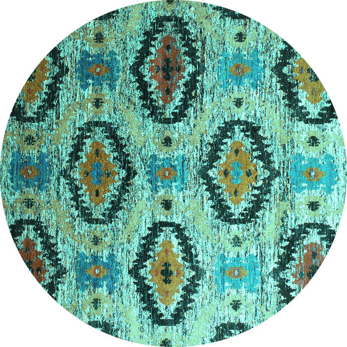Round Machine Washable Southwestern Turquoise Country Area Rugs, wshcon1030turq