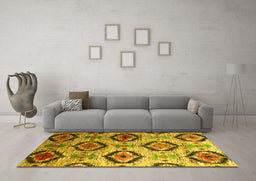 Machine Washable Southwestern Yellow Country Rug in a Living Room, wshcon1030yw