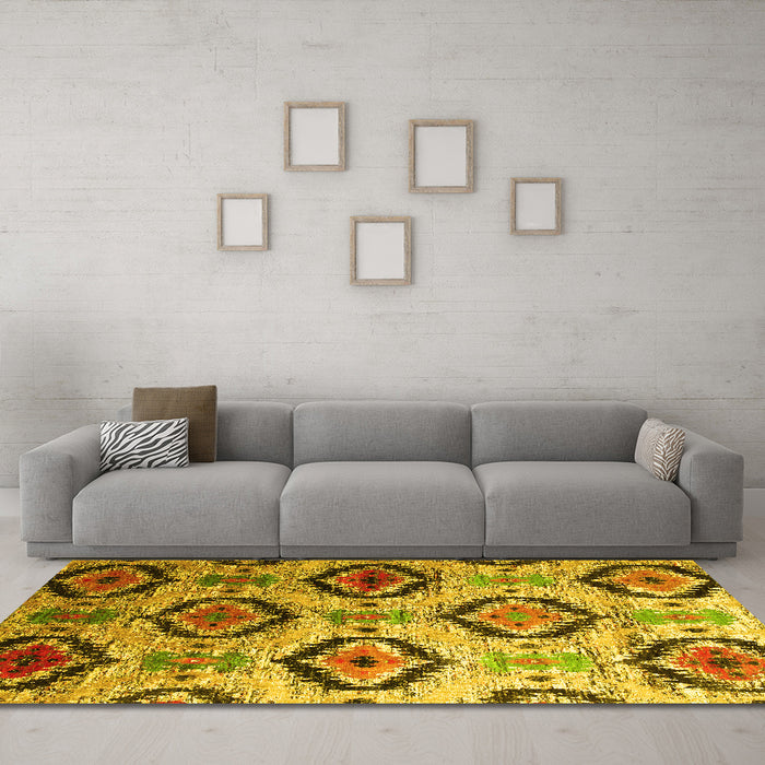 Machine Washable Southwestern Yellow Country Rug in a Living Room, wshcon1030yw