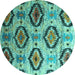 Round Southwestern Turquoise Country Rug, con1030turq