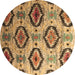 Round Southwestern Brown Country Rug, con1030brn