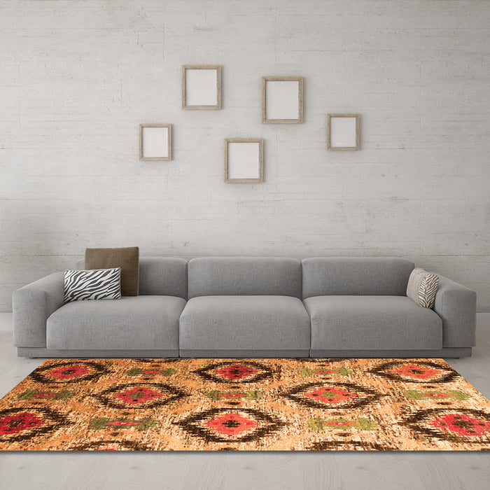Machine Washable Southwestern Orange Country Area Rugs in a Living Room, wshcon1030org
