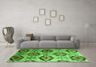 Machine Washable Southwestern Green Country Area Rugs in a Living Room,, wshcon1030grn