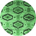 Round Machine Washable Southwestern Emerald Green Country Area Rugs, wshcon1030emgrn