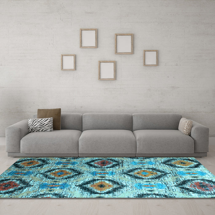 Machine Washable Southwestern Light Blue Country Rug in a Living Room, wshcon1030lblu