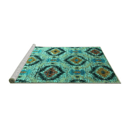 Sideview of Machine Washable Southwestern Turquoise Country Area Rugs, wshcon1030turq