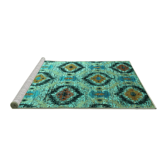 Sideview of Machine Washable Southwestern Turquoise Country Area Rugs, wshcon1030turq