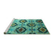 Sideview of Machine Washable Southwestern Turquoise Country Area Rugs, wshcon1030turq