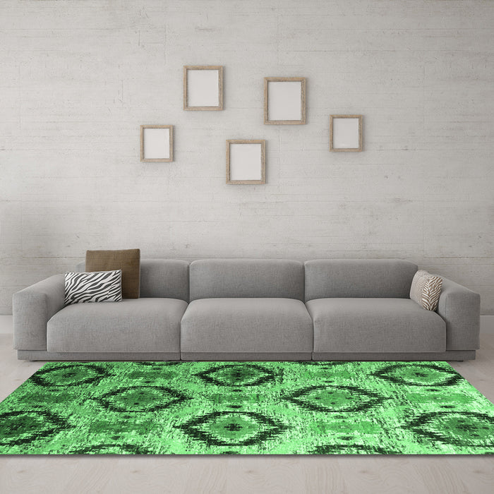 Machine Washable Southwestern Emerald Green Country Area Rugs in a Living Room,, wshcon1030emgrn