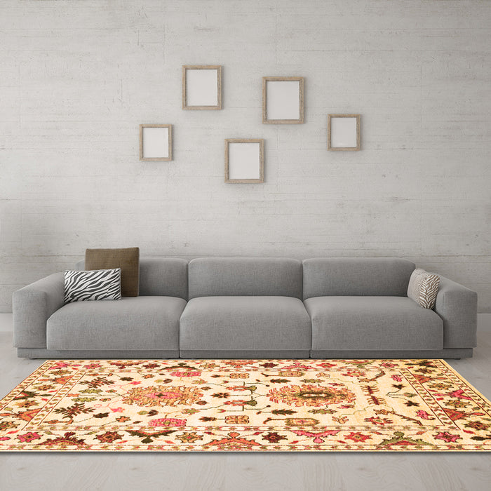 Machine Washable Abstract Orange Contemporary Area Rugs in a Living Room, wshcon1031org