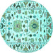 Round Machine Washable Abstract Turquoise Contemporary Area Rugs, wshcon1031turq