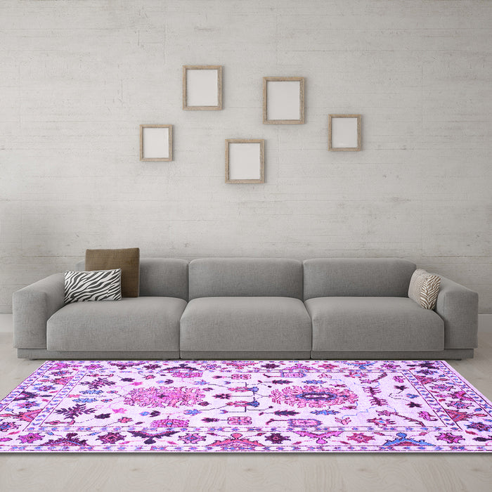 Machine Washable Abstract Purple Contemporary Area Rugs in a Living Room, wshcon1031pur