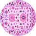Round Machine Washable Abstract Pink Contemporary Rug, wshcon1031pnk