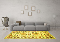 Machine Washable Abstract Yellow Contemporary Rug in a Living Room, wshcon1031yw