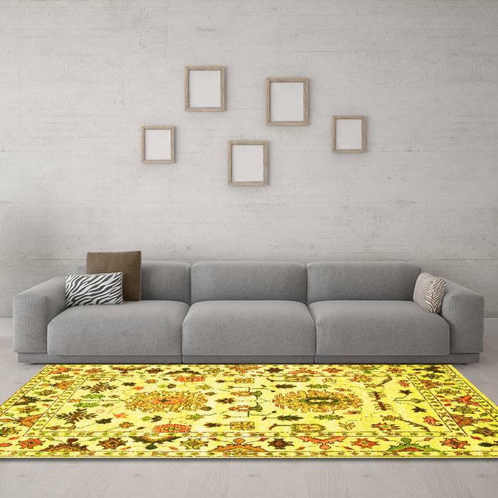 Machine Washable Abstract Yellow Contemporary Rug in a Living Room, wshcon1031yw