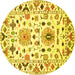 Round Machine Washable Abstract Yellow Contemporary Rug, wshcon1031yw