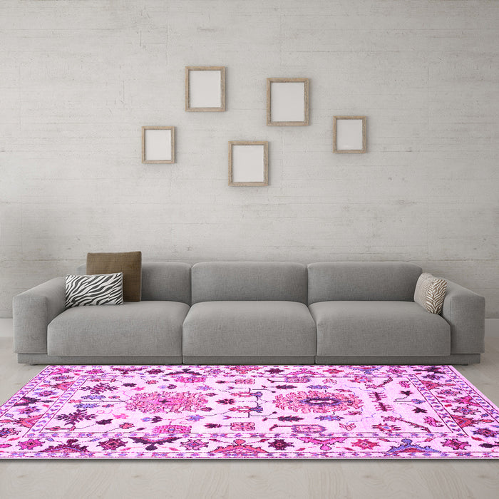 Machine Washable Abstract Pink Contemporary Rug in a Living Room, wshcon1031pnk