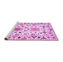 Sideview of Machine Washable Abstract Pink Contemporary Rug, wshcon1031pnk