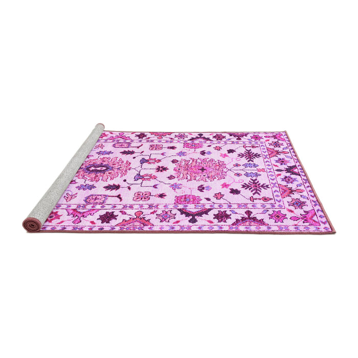 Sideview of Machine Washable Abstract Pink Contemporary Rug, wshcon1031pnk
