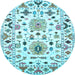 Round Machine Washable Abstract Light Blue Contemporary Rug, wshcon1031lblu