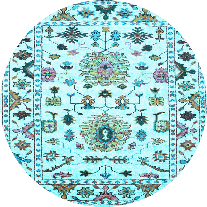 Round Abstract Light Blue Contemporary Rug, con1031lblu