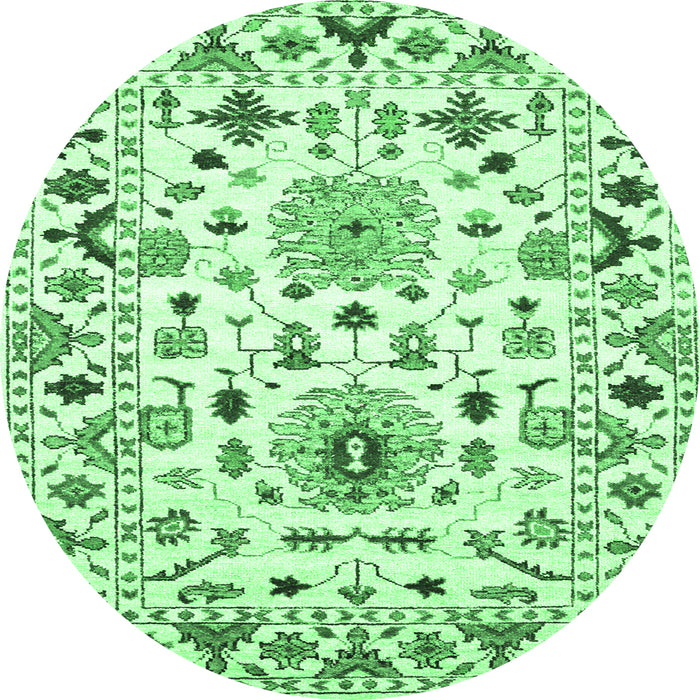 Round Machine Washable Abstract Emerald Green Contemporary Area Rugs, wshcon1031emgrn
