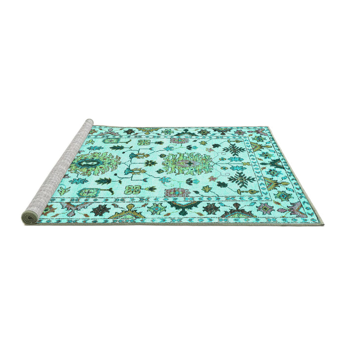 Sideview of Machine Washable Abstract Turquoise Contemporary Area Rugs, wshcon1031turq