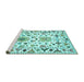 Sideview of Machine Washable Abstract Turquoise Contemporary Area Rugs, wshcon1031turq