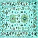 Square Machine Washable Abstract Turquoise Contemporary Area Rugs, wshcon1031turq