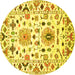 Round Abstract Yellow Contemporary Rug, con1031yw