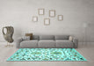 Machine Washable Abstract Turquoise Contemporary Area Rugs in a Living Room,, wshcon1031turq