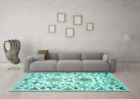 Machine Washable Abstract Turquoise Contemporary Rug, wshcon1031turq
