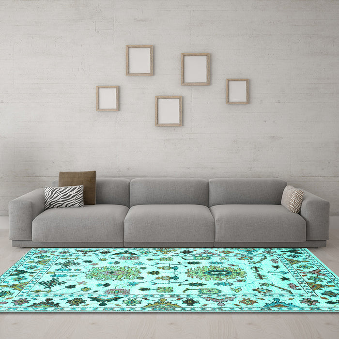 Machine Washable Abstract Turquoise Contemporary Area Rugs in a Living Room,, wshcon1031turq