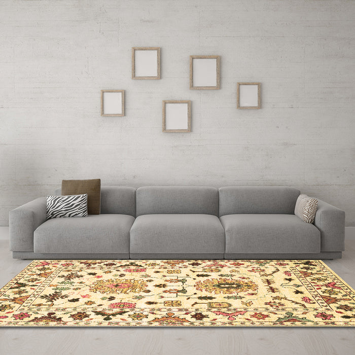 Machine Washable Abstract Brown Contemporary Rug in a Living Room,, wshcon1031brn
