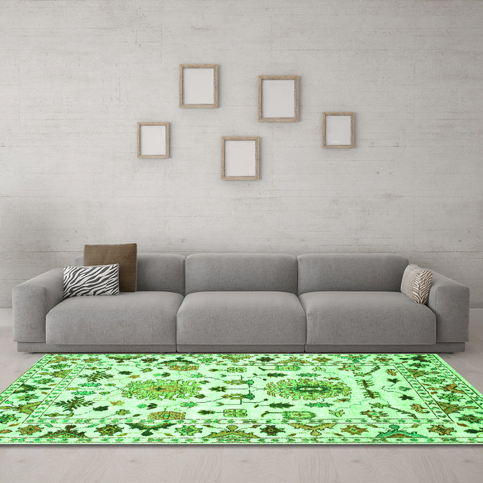 Machine Washable Abstract Green Contemporary Area Rugs in a Living Room,, wshcon1031grn