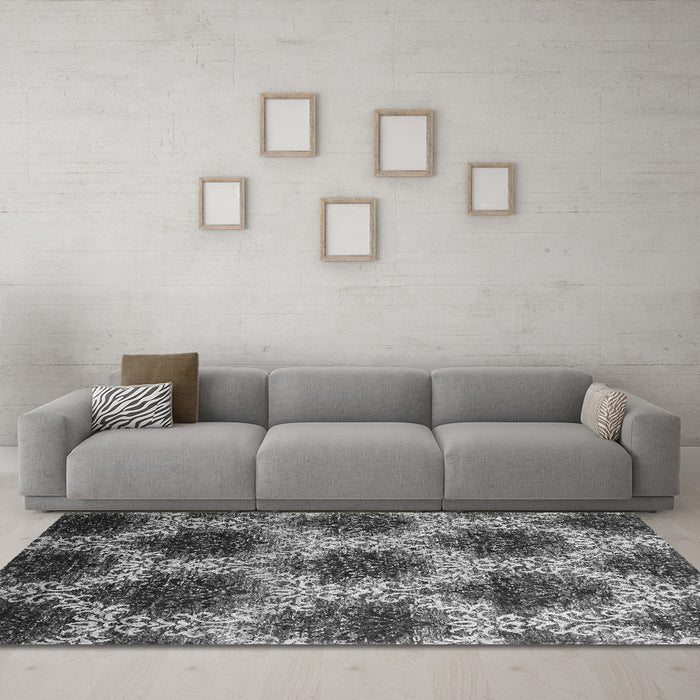 Machine Washable Abstract Gray Contemporary Rug in a Living Room,, wshcon1032gry