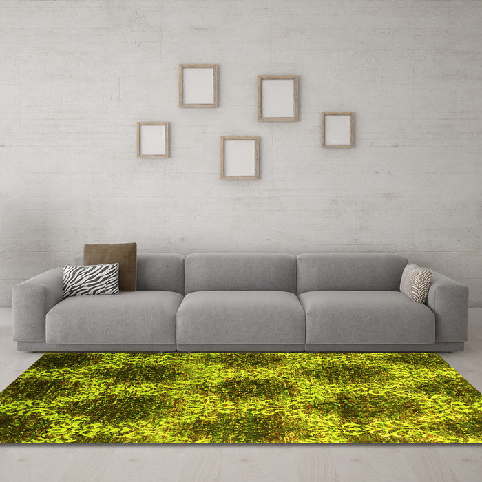 Machine Washable Abstract Yellow Contemporary Rug in a Living Room, wshcon1032yw