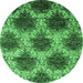 Round Machine Washable Abstract Emerald Green Contemporary Area Rugs, wshcon1032emgrn