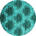 Round Abstract Turquoise Contemporary Rug, con1032turq