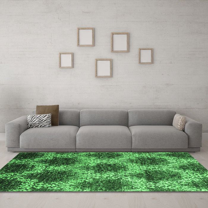 Machine Washable Abstract Emerald Green Contemporary Area Rugs in a Living Room,, wshcon1032emgrn