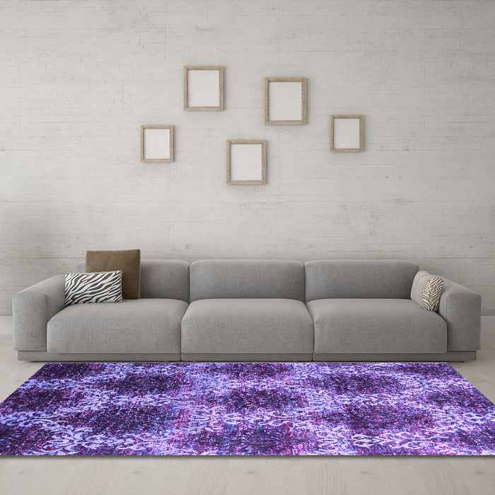 Machine Washable Abstract Purple Contemporary Area Rugs in a Living Room, wshcon1032pur