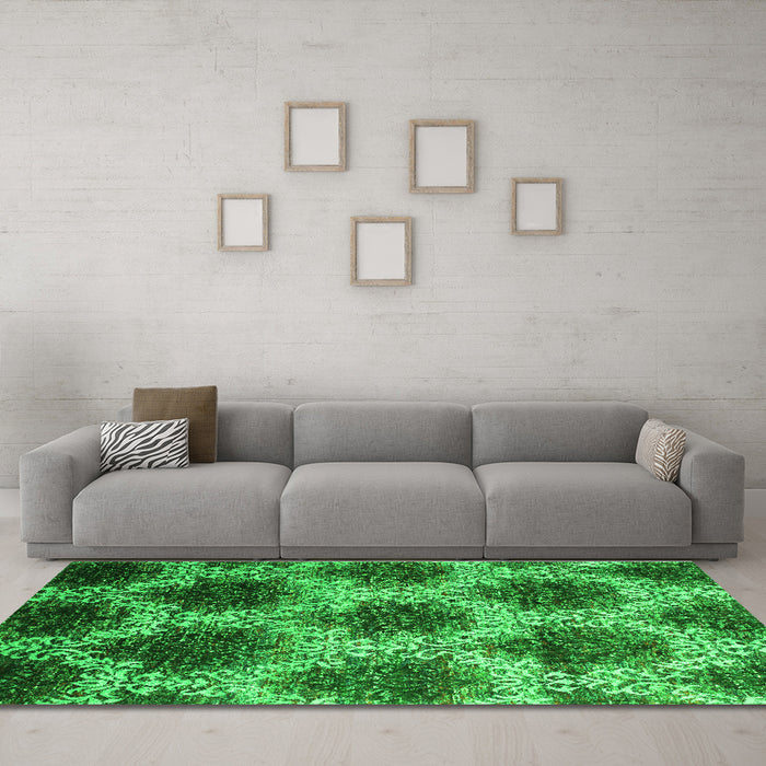 Machine Washable Abstract Green Contemporary Area Rugs in a Living Room,, wshcon1032grn