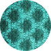 Round Machine Washable Abstract Turquoise Contemporary Area Rugs, wshcon1032turq