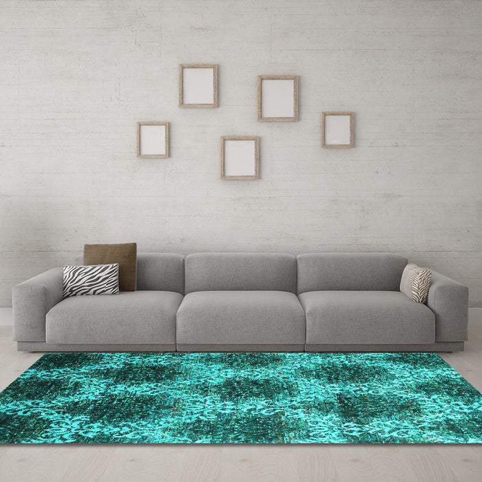 Machine Washable Abstract Turquoise Contemporary Area Rugs in a Living Room,, wshcon1032turq