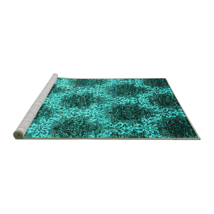 Sideview of Machine Washable Abstract Turquoise Contemporary Area Rugs, wshcon1032turq