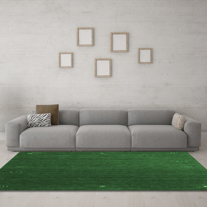 Machine Washable Abstract Emerald Green Contemporary Area Rugs in a Living Room,, wshcon1033emgrn