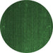 Round Machine Washable Abstract Emerald Green Contemporary Area Rugs, wshcon1033emgrn